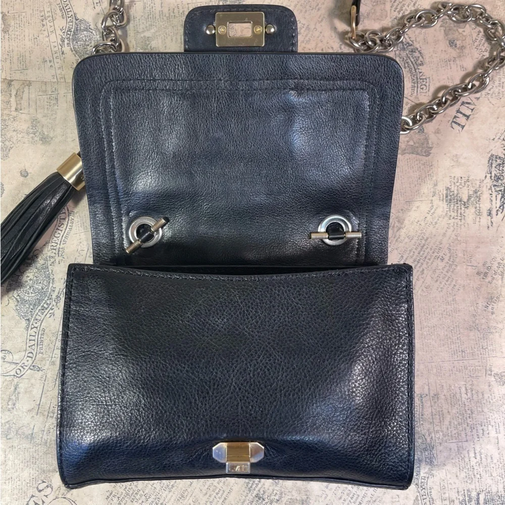 Diane von Furstenberg Mini Harper Leather Crossbody Bag Tassel Turn Lock Black